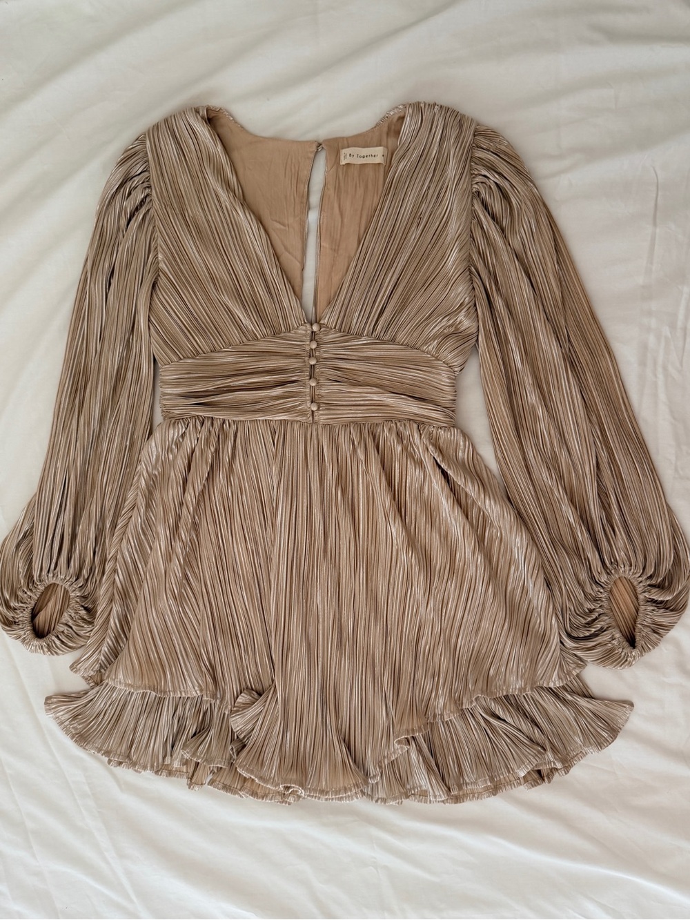 Champagne Gold Mini Dress | Long Sleeve | Open Back | M